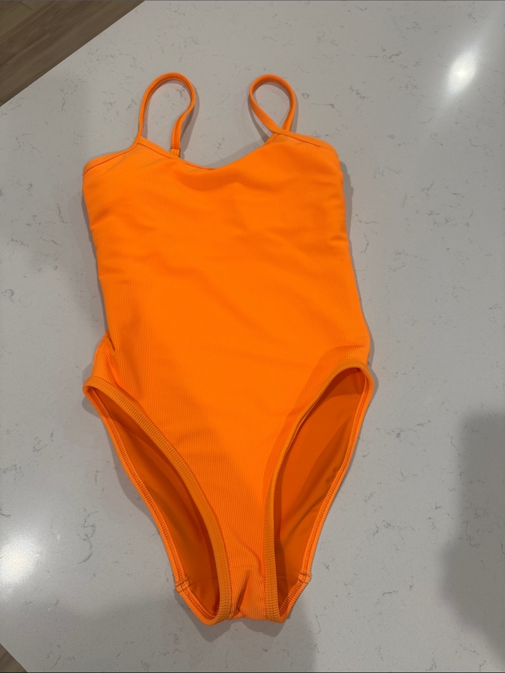 LainSnow Neon Orange Kids One-Piece Swimsuit with Slim Straps